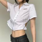Short-sleeve Zip-up Cutout Crop Shirt