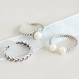 Pearl Ribbed Sterling Silver Open Ring