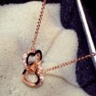 Heart Rhinestone Pendant Necklace Gold - One Size