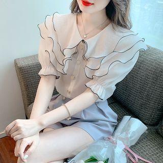 Puff-sleeve Ruffled Collar Blouse