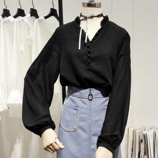 Lantern Sleeve Chiffon V-neck Blouse
