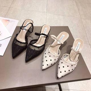 Dotted Mesh Kitten Heel Mules