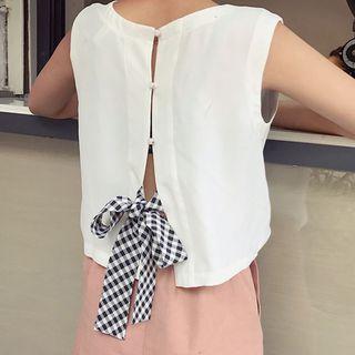 Plaid Bow Accent Tank Top