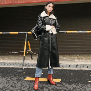 Zip-up Faux-shearling Long Coat Black - One Size
