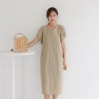 V-neck Puff-sleeve Tie-back Dress