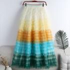 Color Block Layered Midi A-line Skirt