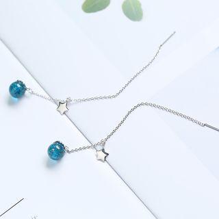 925 Sterling Silver Bead & Star Dangle Earring Blue - One Size