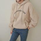 Letter-embroidered Sherpa-fleece Boxy Hoodie