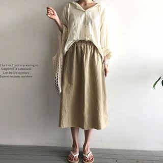 Drop-shoulder Hooded Blouse