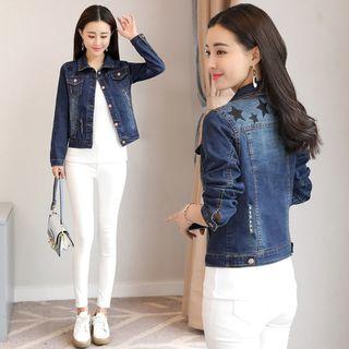 Star Print Washed Denim Jacket