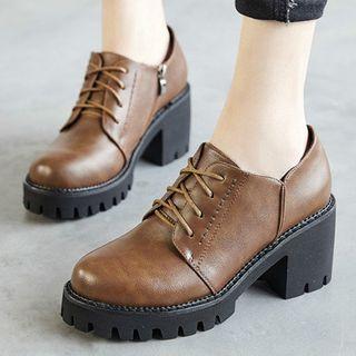 Block Heel Leather Oxfords