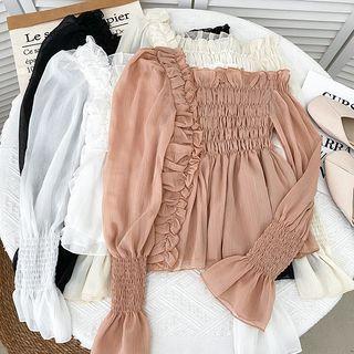 Plain Ruffle Pleated Cropped Blouse