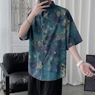 Flower Print Short-sleeve Button-down Shirt