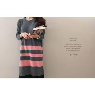Chiffon-hem Striped Knit Dress