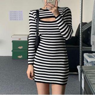 Striped Knit Top / Strappy Knit Dress
