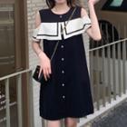 Cold-shoulder Two-tone Smock Dress