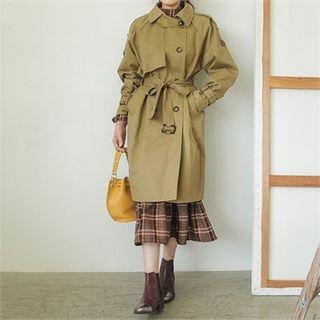 Raglan-shoulder Belted-sleeve Boxy Trench Coat