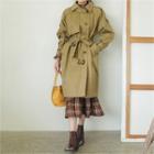 Raglan-shoulder Belted-sleeve Boxy Trench Coat