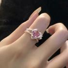 Rhinestone Heart Ring Pink - One Size