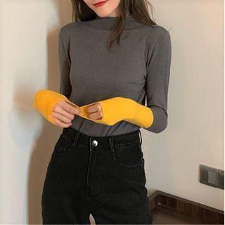 Mock Two Piece Mock-neck Long Sleeve Top
