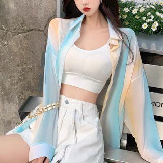 Gradient See-through Long Sleeve Chiffon Shirt