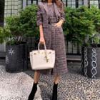 Set: Buttoned Tweed Jacket + Sleeveless Midi Dress