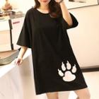 Elbow-sleeve Dog Paw Print Mini T-shirt Dress
