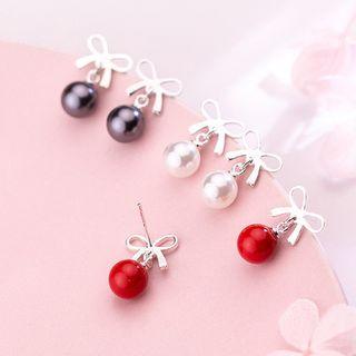 925 Sterling Silver Bow & Faux Pearl Earring
