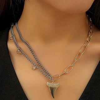 Geometric Pendant Asymmetrical Layered Choker 01 - Gold & Silver - One Size