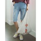 Band-waist Cuffed-hem Denim Shorts