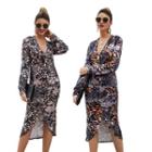 Leopard Print V-neck Long-sleeve Midi Sheath Dress