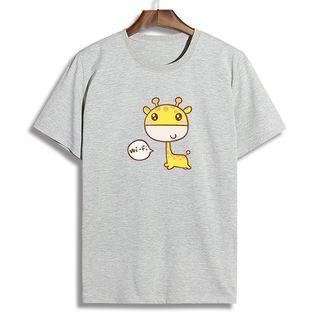 Short-sleeve Cartoon Giraffe Printed T-shirt
