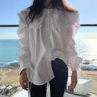 Puff-sleeve Sailor-collar Buttoned Blouse White - One Size
