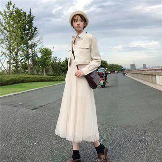 Buttoned Crop Jacket / Strappy Midi A-line Dress