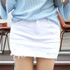 Inset Shorts Fray-hem Mini Skirt