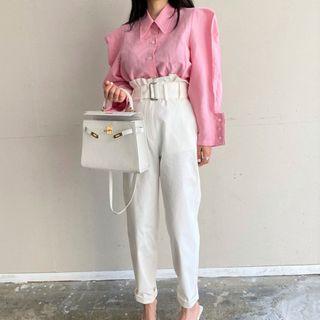 High-waist Cropped Tapered Pants White - One Size
