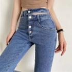 High Waist Button-up Cutout Boot-cut Jeans
