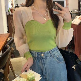 Long-sleeve Square-neck Two Tone Knit Top