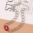 Lip Chain Bracelet 1pc - Silver & Red - One Size