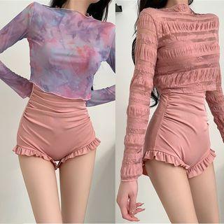 Spaghetti Strap Swimsuit / Long-sleeve Top / Set