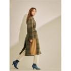Wool Blend Plaid Coat Khaki - One Size