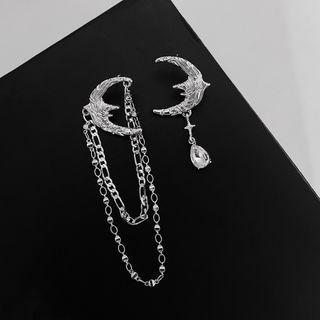 Moon Asymmetrical Drop Earring 1 Pair - Earring - Silver - One Size