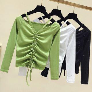 Sequined Drawstring Long-sleeve T-shirt
