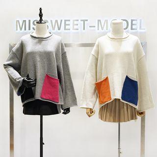 Asymmetric-hem Color-block Knit Top