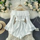 Bell-sleeve Off-shoulder Tie-waist Romper