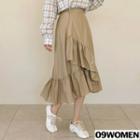 Plus Size Asymmetric Frill-hem Long Wrap Skirt