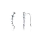 925 Sterling Silver Simple Geometric Line Earrings With Austrian Element Crystal Silver - One Size