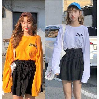 Set: Lettering Long Sleeve T-shirt + Plain Skort