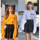 Set: Lettering Long Sleeve T-shirt + Plain Skort