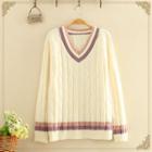 V-neck Color Block Long-sleeve Sweater